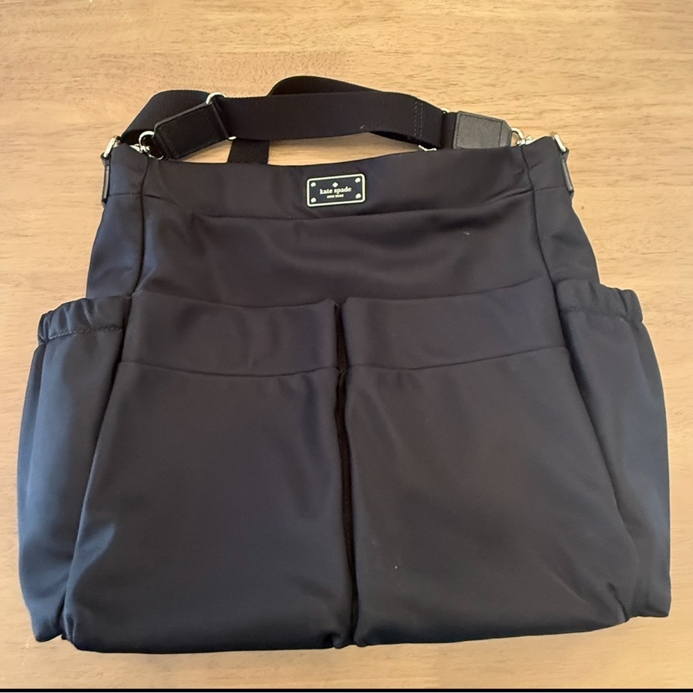 Kate Spade Black Cross Body Diaper Bag Nylon Tote with Gold Accents - Picture 1 of 5